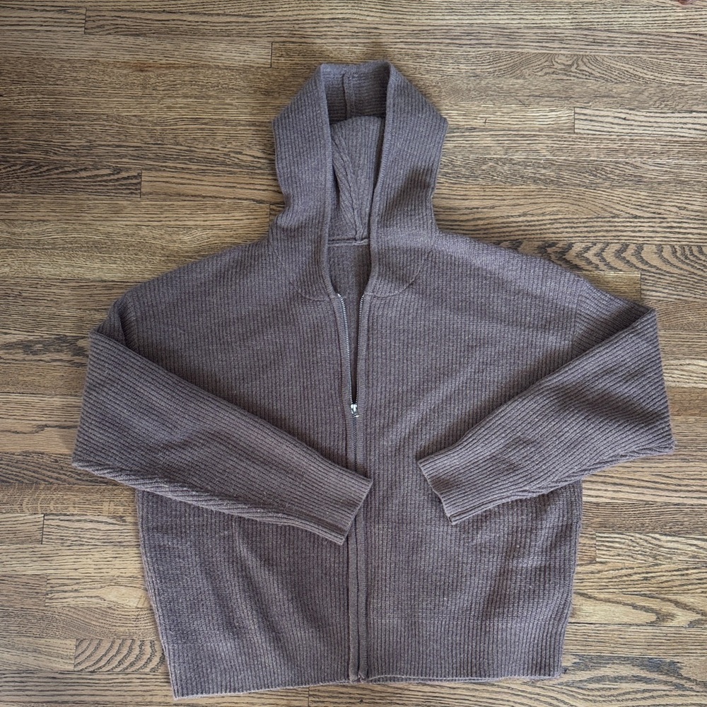 Amazon Women's Brown Hooded Zip Cardigan Sweater